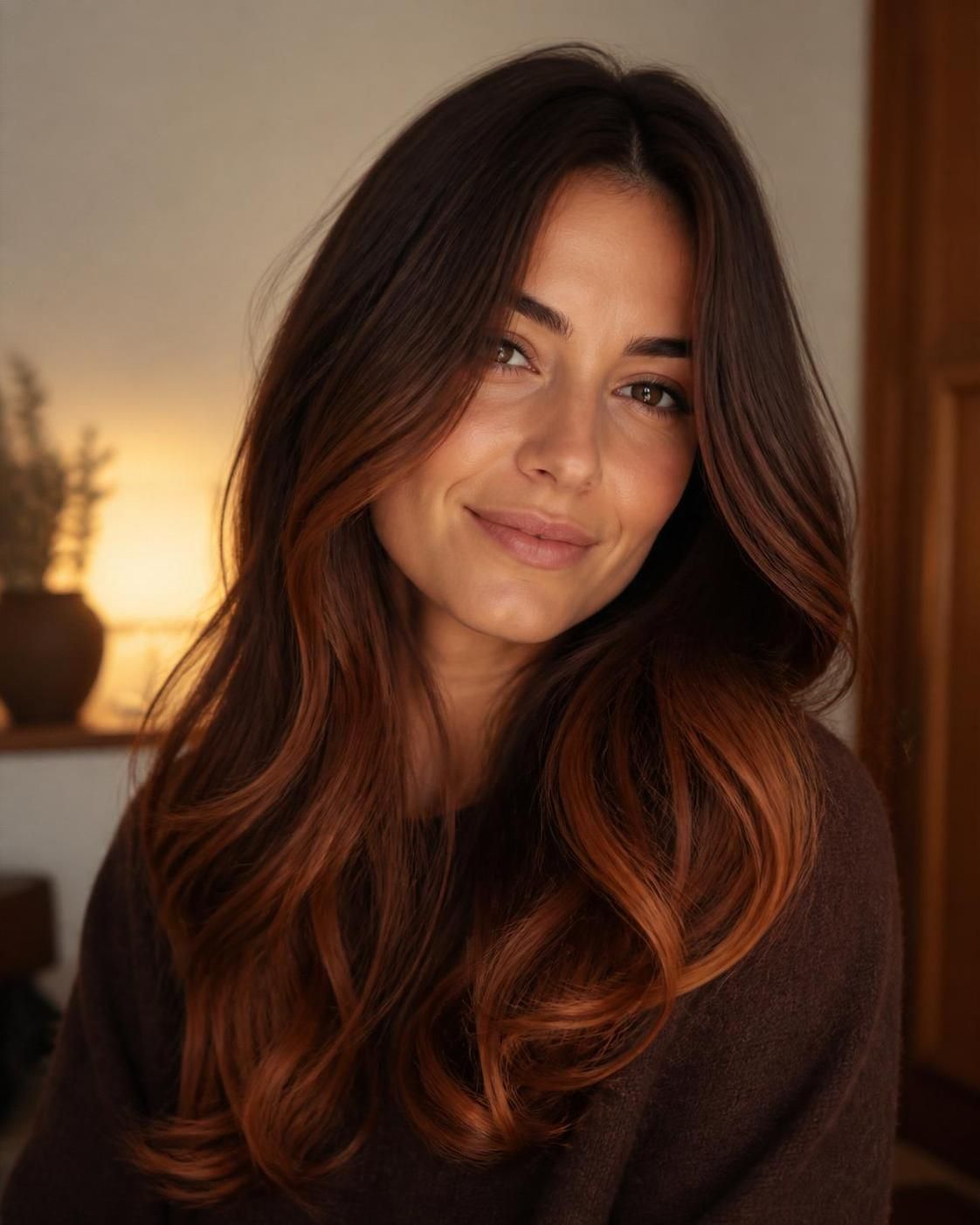 découvrez comment illuminer vos cheveux bruns avec un balayage roux subtil pour un effet naturel sans décoloration agressive.